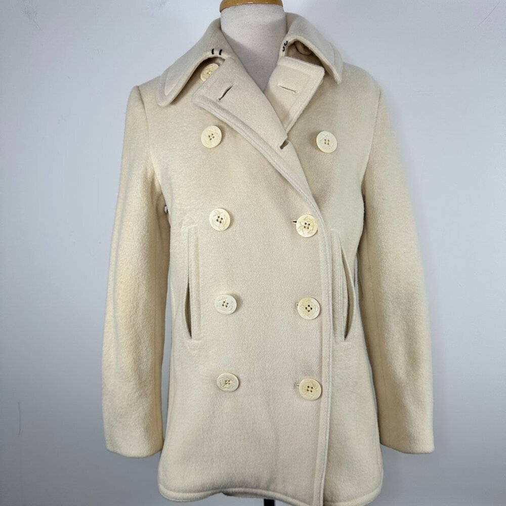 Ralph Lauren Cream Peacoat Cropped Women's Sz S/P Double Breasted Wool Cashmere
